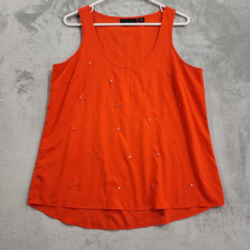 Attention Top Womens L Orange Mirror Embellisheed Scoop Neck Tank Sleeveless